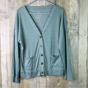 JOYSPUN M(8-10) Oversized Hacci Lightweight Knit Ribbed Button Front Cardigan